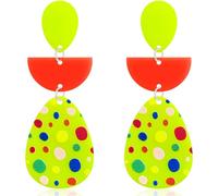 Ricarmo Bohemian 80s Acrylic Retro Neon African Geometry Lightweight Dangle Drop Earrings 1980s Glow Party Halloween Earrings for Women, 2.44inch, Acrylic, No Gemstone
