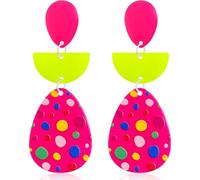 Ricarmo Bohemian 80s Acrylic Retro Neon African Geometry Lightweight Dangle Drop Earrings 1980s Glow Party Halloween Earrings for Women, 2.44inch, Acrylic, No Gemstone