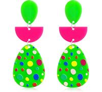 Ricarmo Bohemian 80s Acrylic Retro Neon African Geometry Lightweight Dangle Drop Earrings 1980s Glow Party Halloween Earrings for Women, 2.44inch, Acrylic, No Gemstone