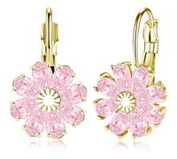 Ricarmo Bohemian Sparkly Crystal Sunflower Sliver Lightweight Hoop Earrings Dainty Rhinestone Daisy Flower Dangle Leverback Earrings For Women Jewelry Gifts, Metal, crystal