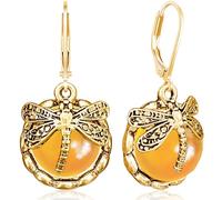 Ricarmo Bohemian Vintage Rhinestone Crystal Dragonfly Lightweight Dangle Drop Earrings Ethnic Moonstone Gemstone Butterfly Leverback Earrings for Women, 2.44inch, Metal, No Gemstone