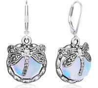 Ricarmo Bohemian Vintage Rhinestone Crystal Dragonfly Lightweight Dangle Drop Earrings Ethnic Moonstone Gemstone Butterfly Leverback Earrings for Women, 2.44inch, Metal, No Gemstone