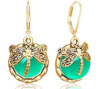 Ricarmo Bohemian Vintage Rhinestone Crystal Dragonfly Lightweight Dangle Drop Earrings Ethnic Moonstone Gemstone Butterfly Leverback Earrings for Women, 2.44inch, Metal, No Gemstone