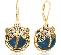 Ricarmo Bohemian Vintage Rhinestone Crystal Dragonfly Lightweight Dangle Drop Earrings Ethnic Moonstone Gemstone Butterfly Leverback Earrings for Women, 2.44inch, Metal, No Gemstone