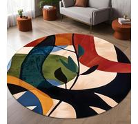RICAUOU Abstract Rug for Living Rooms, 180x180cm Bohemian Style Geometric Leaf Pattern in Black, Red, Green, and Multicolor Tones, Artistic and Beautiful Carpet Soft, Non-Slip Machine Washable
