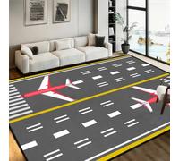 RICAUOU Airplane Area Rug, 60x110cm Red Airplane With Gray and White Runway, Boys' Play Carpet, Machine-Washable, Soft, Non-Slip Indoor Large Area Rugs for Entryways, Classrooms and Dining Rooms