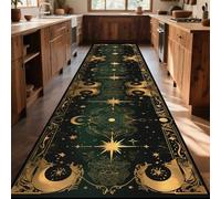 RICAUOU Celestial Kitchen Runner Non-Slip, 60x150cm Machine Washable Gothic Emerald Green and Gold Moon Star Long Carpet for Hallway, Mystical Astrological Witchy Floor Mat for Corridor Bedroom