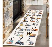 RICAUOU Educational ABC Learning Rug for Kids, 60x180cm Fun Construction Digger Truck Runner for Children's Hallway Bedroom, Perfect Play Mat Gift for Boys Girls, Anti-Skid Backing, Durable Carpet
