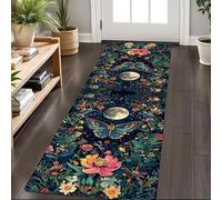 RICAUOU Gothic Moth and Moon Hallway Runner, 80x200cm Enchanted Forest Butterfly Non-Slip Long Carpet, Washable Soft, Lightweight, Low-Pile Bohemia Mystical Botanical Floral Kitchen Runner Rugs