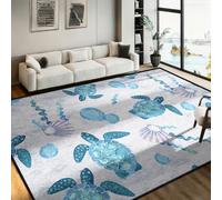RICAUOU Marine Life Area Rug, 100x150cm Watercolour Sea Turtle and Starfish Shell Print Rugs, Non-Slip Coastal Nautical Ocean Theme Home Decor Floor Carpet for Lounge Living Room Bedroom