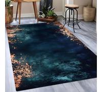 RICAUOU Navy Blue and Gold Rug, 60x110cm Contemporary Abstract Area Rugs for Living Room Bedroom, Teal Copper Machine Washable Carpet, Non-Slip Soft and Wear-Resistant Distressed Floor Mat for Lounge