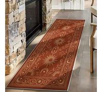 RICAUOU Terracotta Runner Rug for Hallway, 60x300cm Rust Red Celestial Sun and Moon Washable Area Rug, Vintage Boho Botanical Low-Pile Non-Slip Long Carpet for Living room Bedroom Kitchen Corridor