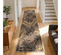 RICAUOU Tropical Palm Leaf Runner Rug, 60x120cm Retro Country Style Leopard Print Wildlife Stripe Design Indoor Soft Low-Pile Laundry Room Carpet, Non-Slip Washable Hallway Rugs for Lobby, Dormitory