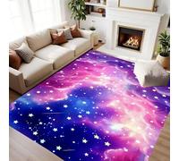 RICAUOU Watercolour Galaxy Area Rug, 80x150cm Pastel Pink and Purple Nebula Machine Washable Carpet, Bright Space Nebula Floor Rug, Cute Shooting Stars Play Mat Rugs for Girls Bedroom Nursery Decor
