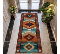 RICAUOU Western Hallway Runner Rug, 60x120cm Aztec Native American-Style Geometric Plaid in Blue, Orange, Brown Indoor Long Rugs With Soft, Low Pile Traditional Carpet for Study or Lounge
