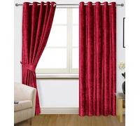 Riccardo Valeria Crushed Velvet Eyelet Curtains 46 × 54 Inch (Pair) Luxury Window Drapes with Soft Lined Finish, Light-Reducing Thermal Curtains for Bedroom & Living Room (Red, 90X108)