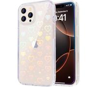Riccase for iPhone 14 Pro Case, Clear Cute Glitter Holographic Heart Phone Case for Girls Women, Anti-Yellow Protective Hard PC Cover Soft Silicone Frame for iPhone 14 Pro, Rainbow Heart