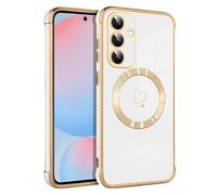 Riccase for Samsung Galaxy S24 FE Case for Girls Women, Shockproof Magnetic Silicone Phone Case Compatible with MagSafe, Cute Love Hearts Pattern Glitter Edges Protective Skin Cover, White