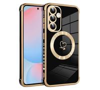 Riccase for Samsung Galaxy S24 FE Case for Girls Women, Shockproof Magnetic Silicone Phone Case Compatible with MagSafe, Cute Love Hearts Pattern Glitter Edges Protective Skin Cover, Black