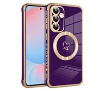 Riccase for Samsung Galaxy S25 Case for Girls Women, Shockproof Magnetic Silicone Phone Case Compatible with MagSafe, Cute Love Hearts Pattern Glitter Edges Protective Skin Cover, Dark Purple