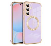 Riccase for Samsung Galaxy S25 Case for Girls Women, Shockproof Magnetic Silicone Phone Case Compatible with MagSafe, Cute Love Hearts Pattern Glitter Edges Protective Skin Cover, Purple