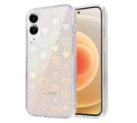 Riccase for Samsung Galaxy S25 edge Case, Clear Cute Glitter Holographic Heart Phone Case for Girls Women, Anti-Yellow Protective Hard PC Cover Soft Silicone Frame for Samsung S25 edge, Rainbow Heart
