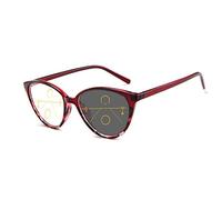RICCIE Women's progressive multifocal outdoor photochromic reading glasses, retro cat glasses frame 1.56 aspheric resin lens sunglasses diopter +1.0 to +3.0,05,+2.0