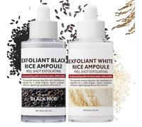 Rice Ampoule Duo,Exfoliating Black Rice Ampoule,Peel Shot Glow Rice Ampoule,White & Black Rice Face Exfoliator,PoreConstrictor,Gentle Face & Body Scrub for Dead Skin(Set ,30ml)