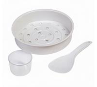 Rice and Vegetable Steamer Set with 160ml Measuring Cup and Spatula, White Plastic Kitchen Steaming Tray with Drainage Holes