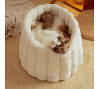 Rice Ball-shaped Cat Bed for All Seasons Cat Family Sleeping Nest Foldable Cat Cradle Cave static Portable Warm Nest with Raise the Fence(White,L)