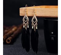 Rice Beads Tassel Feather Long Earring - Bohemian Big Hang Hook Stud Ethnic Vintage Punk Personality Earring For Birthday Wedding Party Girls Jewelry Gift,Black ui