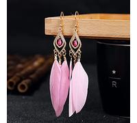Rice Beads Tassel Feather Long Earring - Bohemian Big Hang Hook Stud Ethnic Vintage Punk Personality Earring For Birthday Wedding Party Girls Jewelry Gift,Pink ui