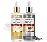 Rice & Black Rice Exfoliant Serum Set 2x100ml, Gentle Peeling Ampoule with AHA BHA, Brightening & Dead Skin Removal, Pore Minimizing, Hydrating Glow, Korean Skincare for All Skin Types, Face and Body