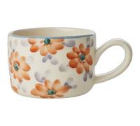 RICE - Cappuccino Cup Ceramic 20 cl, Orange Flowers - Orange