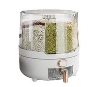 Rice Dispenser, 6-Grid Round Food Dispenser, 360° Rotating Cereal Dispenser, Moistureproof Dry Food Storage Containers with Lid for Grains Rice Sugar Seasoning