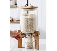 Rice Dispenser and Cereal Container - Airtight Glass Storage - 5L/8L - Wooden Stand - Ideal for Flour and Cereal - Convenient Kitchen Solution