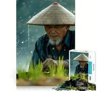 Rice Farmer in Rain 1000 Piece Jigsaws for Adults Puzzle Mind Exercise Toy Family Bond Precision Cut Creative Gift (50x75cm)