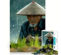 Rice Farmer in Rain 1000 Pieces Jigsaws Adults Puzzles Brain Workout Toy Soft Relax Image Assembly Lovely Present (38x52cm)