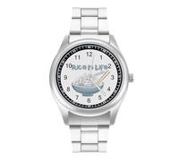 Rice is Life Personalized Quartz Watch Stainless Steel Wrist Watches with Arabic Numerals for Men Women