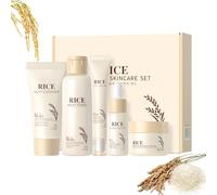 Rice Korean Skincare Set, Gentle Skin Cleaning & Care Facial Kit, Rice Toner, Cleanser, Toner, Serum, Eye Cream & Moisturizer, Moisturise, Repair and Glowing Skin, for All Skin Types