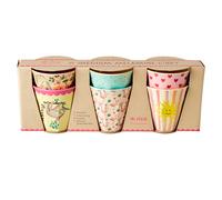 RICE - Medium Melamine Cups 6 Pcs - Funky Print Multi Pink / Yellow Patterned