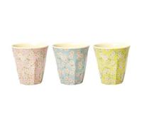Rice Melamine Cups Set of 3 9 cm High with Small Flower Print