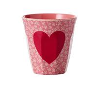 Rice Melamine Heart Tumbler, 300 ml, Two Tone Heart Print, Pink Flowers, General Use Cup