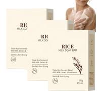 Rice Milk Soap Bar - Natural Moisturizing Face & Body Bar for Face & Body, Moisturizing Bar Soap for Sensitive Skin, Gentle Face Wash Bar for Women & Men with Shea Butter & Panthenol (3PCS)