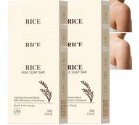 Rice Milk Soap Bars with Reusable Mesh Soap Bags, Gentle Long-Lasting Moisturizing for All Skin Type, Vegan Rice Soap for Body & Face Wash, Deep Cleaning Handmade Soap Bar for Men & Women (6pcs)