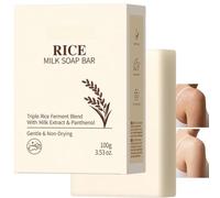 Rice Milk Soap Bars with Reusable Mesh Soap Bags, Gentle Long-Lasting Moisturizing for All Skin Type, Vegan Rice Soap for Body & Face Wash, Deep Cleaning Handmade Soap Bar for Men & Women (1pcs)