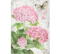 Rice Paper A4, Pink Hydrangea and White Butterfly, Shabby Chic Floral Decoupage Paper DFSA4236