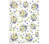 Rice Paper A4, Spring Wildflower Bouquets, White and Blue Floral Decoupage Paper DFSA4231