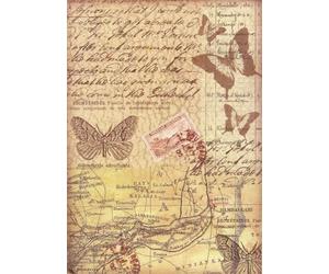 Rice Paper A4, Vintage Butterflies and Antique Map, Ephemera Decoupage Paper DFSA4019