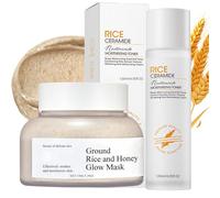 Rice Pure Skin Care Sets & Kits, Glass Skin Care Gift Set, Gentle Skin Cleaning & Care Facial Kit With Ground Rice And Honey Glow Mask & Rice Toner, Moisturise, Repair, Brighten, Korean Skincare, 2PCS